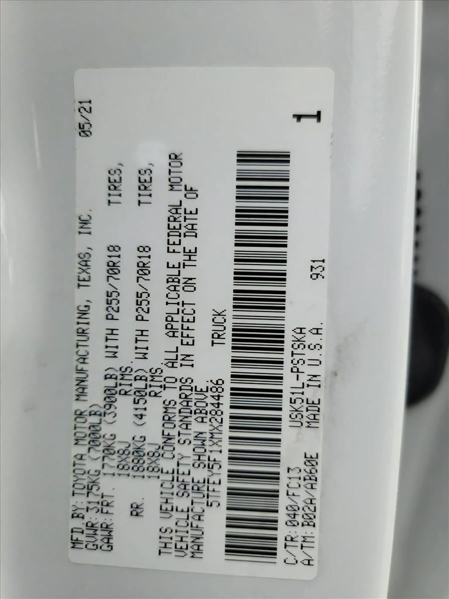 2021 Toyota Tundra 2WD 2WD SR5 CrewMax 5.5' Bed 5.7L (SE)